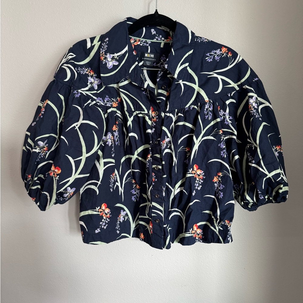 Anthropologie Maeve Dark Blue Floral Blouse